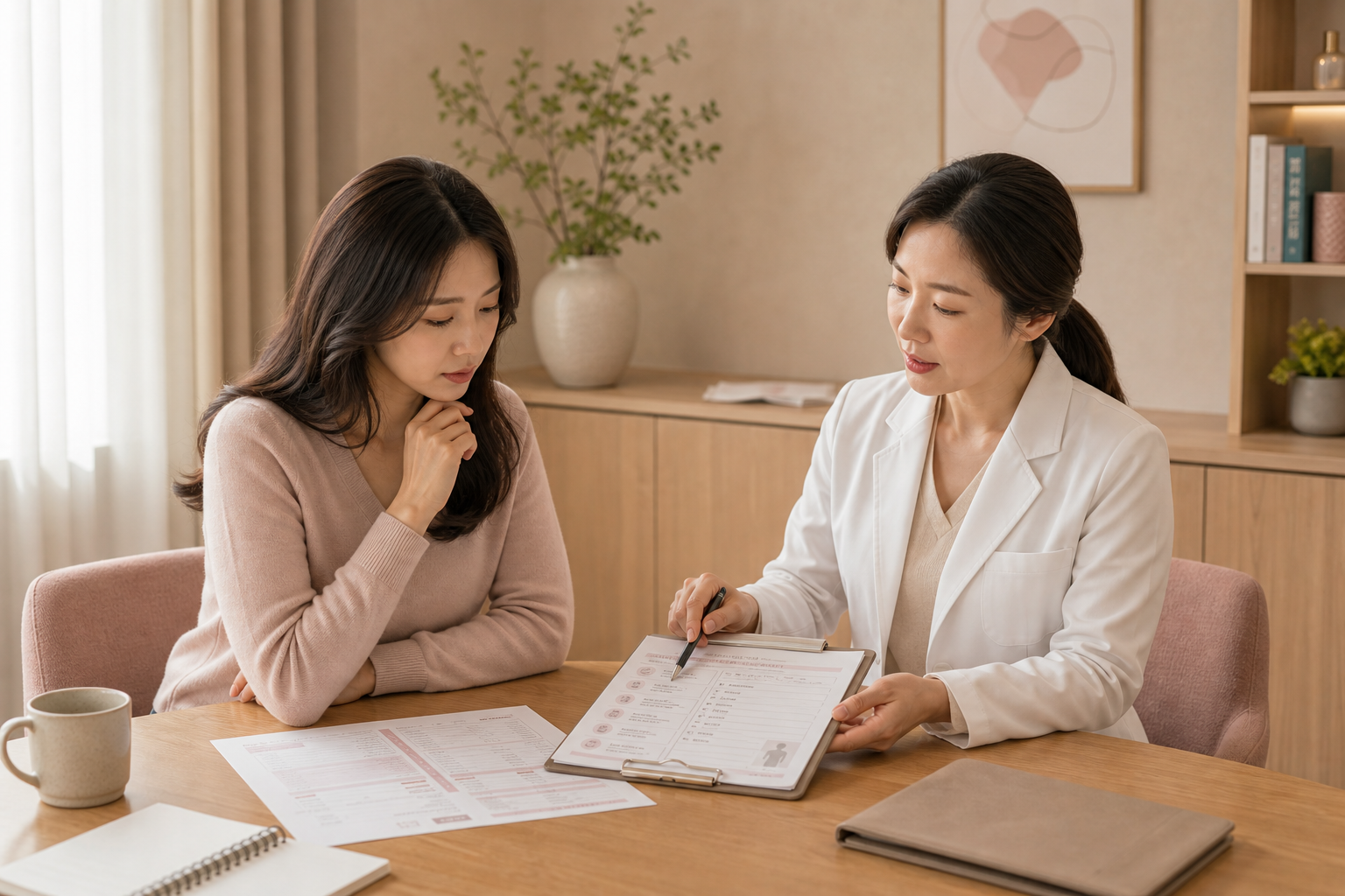 울산 여성방광염 증상 기록을 확인하는 상담 장면