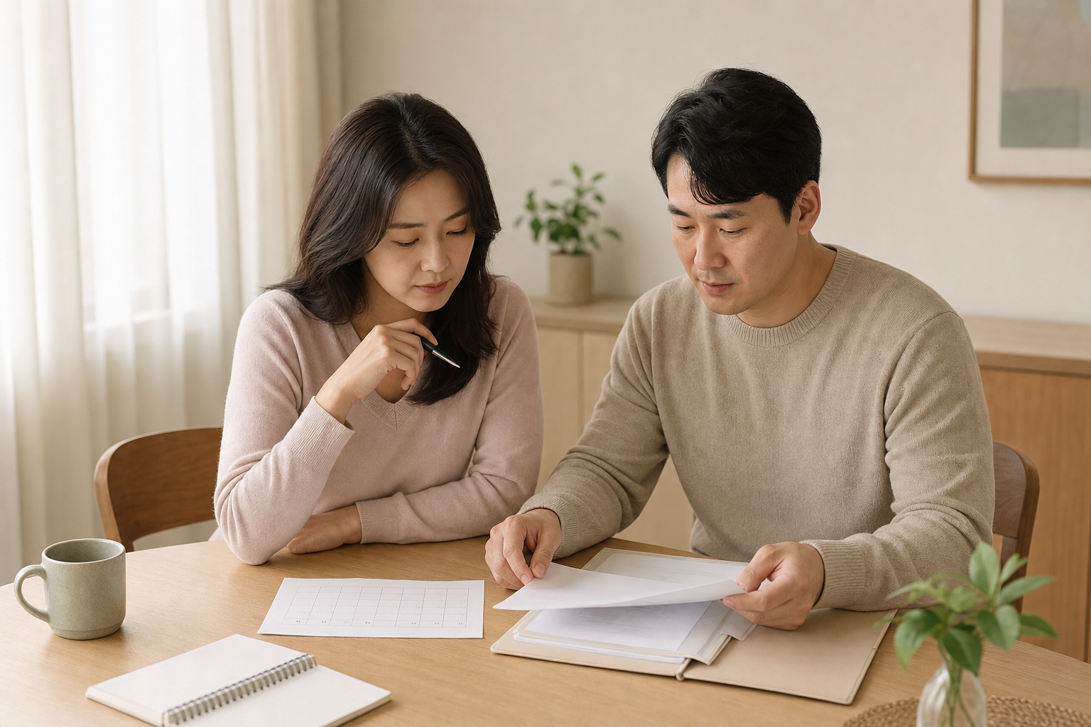울산 자궁근종 관련 생리기록을 확인하는 상담 장면