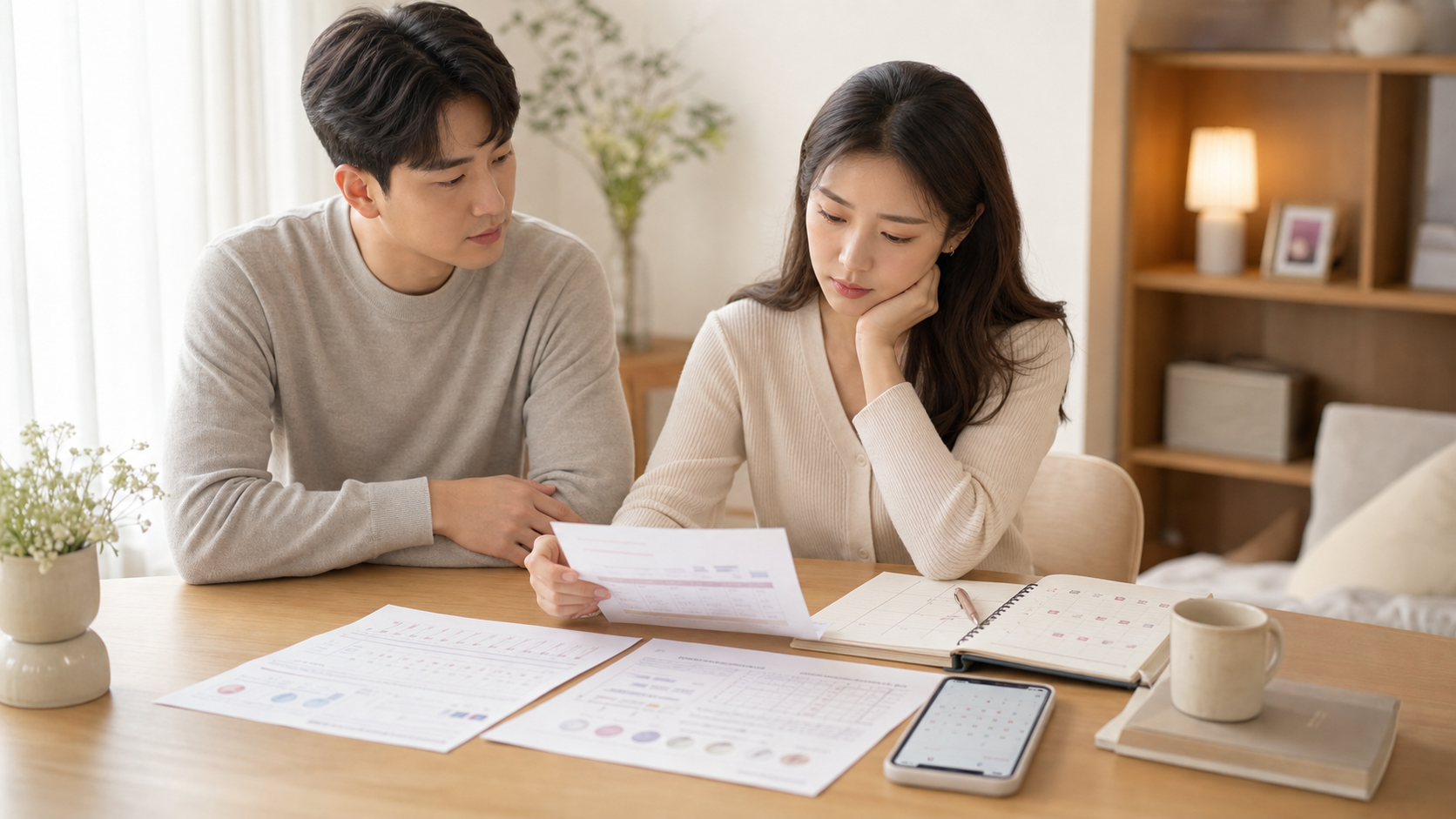 배란 주기와 검사 기록을 함께 확인하는 임신준비 부부